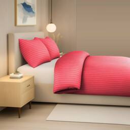 Pamposh Satin Stripes Duvet Cover Set Reversible Bedding Sets in Red - Size: Super King - thumbnail 3