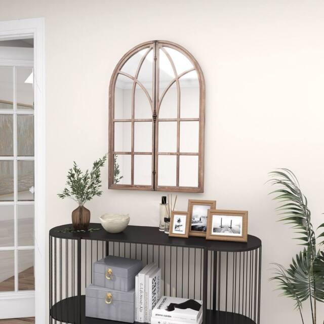 Costway Arched Window Pane Mirror Farmhouse Wall Mounted Decorative Mirror in Natural - image 1