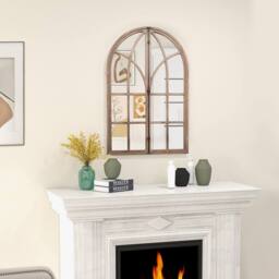 Costway Arched Window Pane Mirror Farmhouse Wall Mounted Decorative Mirror in Natural - thumbnail 4