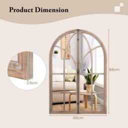 Costway Arched Window Pane Mirror Farmhouse Wall Mounted Decorative Mirror in Natural - thumbnail 2