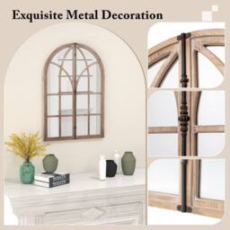 Costway Arched Window Pane Mirror Farmhouse Wall Mounted Decorative Mirror in Natural - thumbnail 8