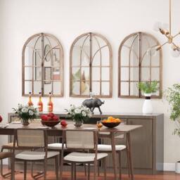 Costway Arched Window Pane Mirror Farmhouse Wall Mounted Decorative Mirror in Natural - thumbnail 6