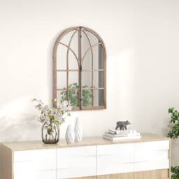Costway Arched Window Pane Mirror Farmhouse Wall Mounted Decorative Mirror in Natural - thumbnail 5