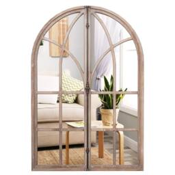Costway Arched Window Pane Mirror Farmhouse Wall Mounted Decorative Mirror in Natural - thumbnail 3