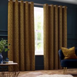 Paoletti Galaxy Velvet Chenille Eyelet Curtain Pair in Gold - Size: 168 cm width x 183 cm drop - thumbnail 2