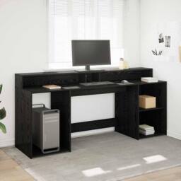 Berkfield Home Modern Desk Black Oak 200x55x91 cm Engineered Wood - Size: 200 x 55 x 91 cm - thumbnail 2