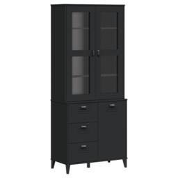 Berkfield Home Highboard VIKEN Black 80x40x190 cm Solid Wood Pine - Size: 80 x 40 x 190 cm - thumbnail 2