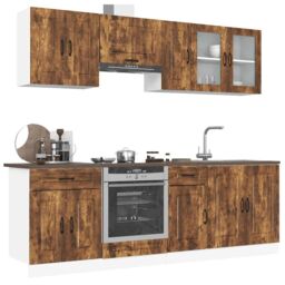 Berkfield Home 8 Piece Kitchen Cabinet Set Kalmar Smoked Oak Engineered Wood in Brown - thumbnail 1