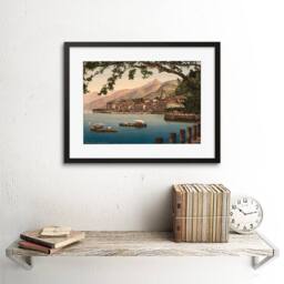 "Artery8 Photo Bellagio General Lake Como Landscape Boats Framed Wall Art Print in Blue - Size: W12"" x H16""" - thumbnail 2