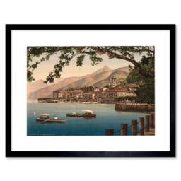 "Artery8 Photo Bellagio General Lake Como Landscape Boats Framed Wall Art Print in Blue - Size: W12"" x H16""" - thumbnail 1