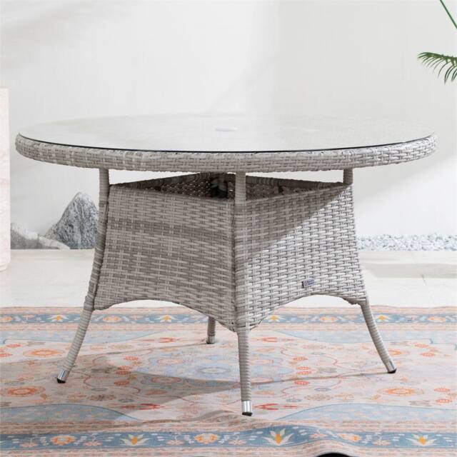 Direct Wicker Outdoor 4‑Person Rattan Round Dining Table, Aluminum Frame in Warm White - Size: 2 Pack - image 1