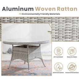 Direct Wicker Outdoor 4‑Person Rattan Round Dining Table, Aluminum Frame in Warm White - Size: 2 Pack - thumbnail 3