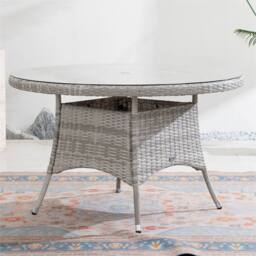 Direct Wicker Outdoor 4‑Person Rattan Round Dining Table, Aluminum Frame in Warm White - Size: 2 Pack