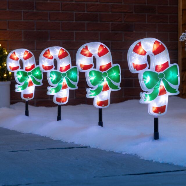 Candy Cane Christmas Lights Outdoor Path Decorations LED Battery Operated x 4