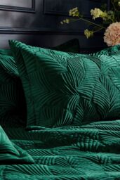 Paoletti Palmeria Quilted Velvet Duvet Cover Set in Emerald - Size: Single - thumbnail 3