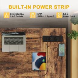 BEXEVUE 120cm Reversible L-Shaped Gaming Desk with Power Outlets & Shelves in Dark Brown - Size: 120 cm x 70 cm - thumbnail 6