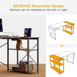 BEXEVUE 120cm Reversible L-Shaped Gaming Desk with Power Outlets & Shelves in Dark Brown - Size: 120 cm x 70 cm - thumbnail 4