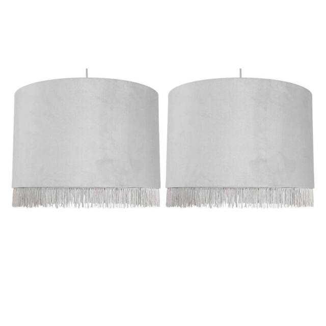 EONLION 2 Modern 38cm Grey Velvet Easy Fit Ceiling Lightshade Pendant Shades - image 1