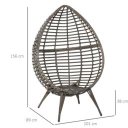 OUTSUNNY eardop PE Wicker Rattan Chair w/ Thick Cushions 4 Legs Outdoor Seat Egg Garden in Grey - thumbnail 3