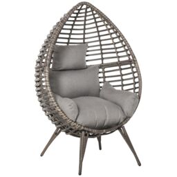 OUTSUNNY eardop PE Wicker Rattan Chair w/ Thick Cushions 4 Legs Outdoor Seat Egg Garden in Grey - thumbnail 2