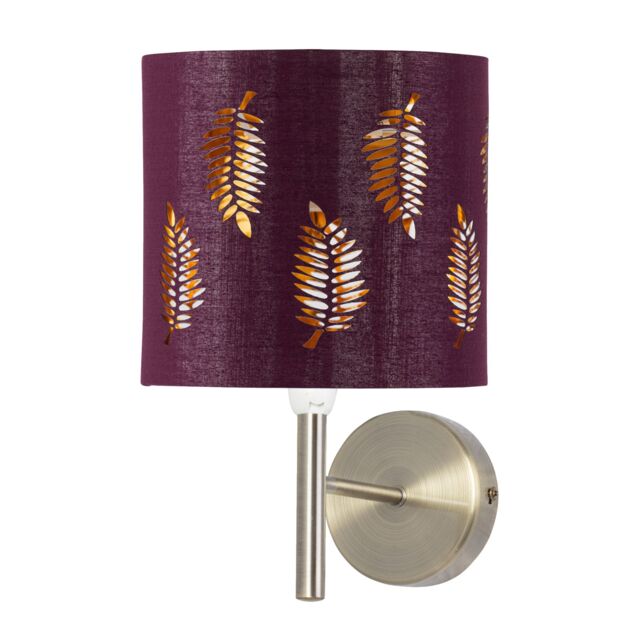 First Choice Lighting Brea - Antique Brass Wall Light with Burgundy Fern Shade in Bronze - image 1