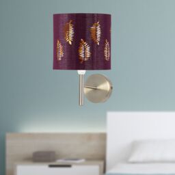 First Choice Lighting Brea - Antique Brass Wall Light with Burgundy Fern Shade in Bronze - thumbnail 2