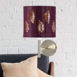 First Choice Lighting Brea - Antique Brass Wall Light with Burgundy Fern Shade in Gold - thumbnail 3