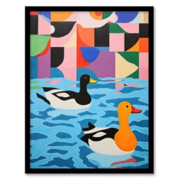 Wee Blue Coo Wall Art Print Bathtime Buddies Vibrant Oil Painting Abstract Bath Ducks in Water Art Framed - Size: A4 - thumbnail 1