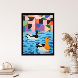 Wee Blue Coo Wall Art Print Bathtime Buddies Vibrant Oil Painting Abstract Bath Ducks in Water Art Framed - Size: A4 - thumbnail 4