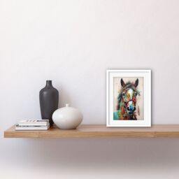 "Artery8 Wall Art Print Horse Multicoloured Spray Paint & Oil Painting Artwork Framed 9X7 Inch in White - Size: W7"" x H9""" - thumbnail 2