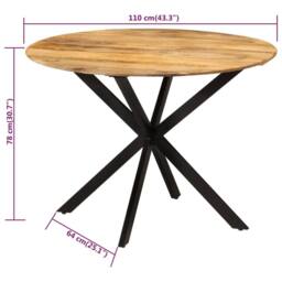 Berkfield Home Dense Dining Table Ã˜110x78 cm Solid Wood Mango & Steel in Brown - Size: 110x78 cm - thumbnail 6