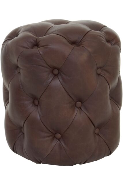Orsina Coffee Leather Stool, Brown Leather Upholstered Kitchen Seat, Deep Button Tufted Bar Stool, Decorative Seat - image 1