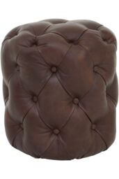 Orsina Coffee Leather Stool, Brown Leather Upholstered Kitchen Seat, Deep Button Tufted Bar Stool, Decorative Seat - thumbnail 1