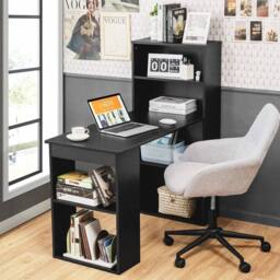 KORVIXA Computer Desk Wood PC Laptop Table Writing Workstation in Black - Size: 100 cm x 100 cm - thumbnail 5