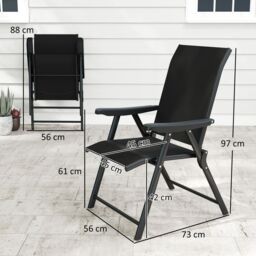 OUTSUNNY Folding Garden Dining Chairs Set of 2 with Mesh Seat, Black - Size: 2 Pack - thumbnail 3