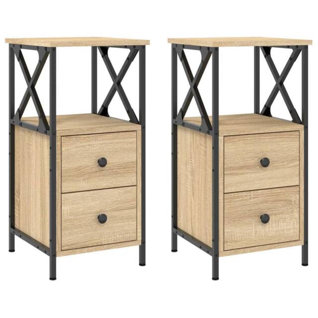 Berkfield Home Bedside Cabinets 2 pcs Sonoma Oak 34x35.5x70 cm Engineered Wood in Brown - image 1