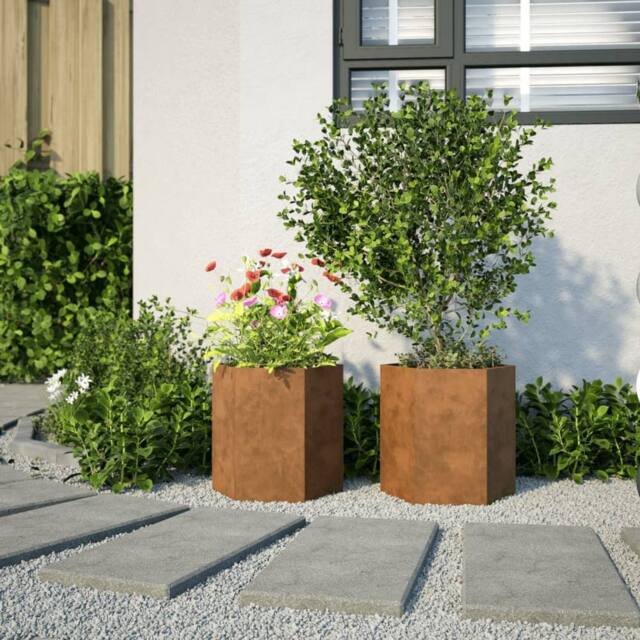 Berkfield Home Durable Garden Planter 2 pcs Hexagon 46x40x45 cm Corten Steel in Brown - Size: 46 x 40 x 45 cm - image 1