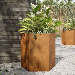 Berkfield Home Durable Garden Planter 2 pcs Hexagon 46x40x45 cm Corten Steel in Brown - Size: 46 x 40 x 45 cm - thumbnail 2