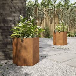 Berkfield Home Durable Garden Planter 2 pcs Hexagon 46x40x45 cm Corten Steel in Brown - Size: 46 x 40 x 45 cm - thumbnail 4