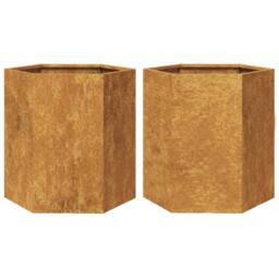 Berkfield Home Durable Garden Planter 2 pcs Hexagon 46x40x45 cm Corten Steel in Brown - Size: 46 x 40 x 45 cm - thumbnail 3