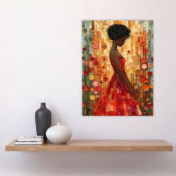 "Artery8 Woman Red Dress Rose Garden Mosaic Collage Wall Art Print in Orange - Size: W24"" x H32""" - thumbnail 4