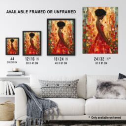 "Artery8 Woman Red Dress Rose Garden Mosaic Collage Wall Art Print in Orange - Size: W24"" x H32""" - thumbnail 3