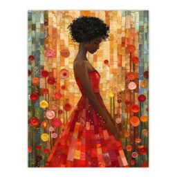 "Artery8 Woman Red Dress Rose Garden Mosaic Collage Wall Art Print in Orange - Size: W24"" x H32""" - thumbnail 1