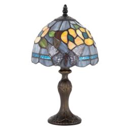 Happy Homewares Purple Stained Glass Butterfly Tiffany Lamp with Amber Roses & Sky Blue Strips - thumbnail 1