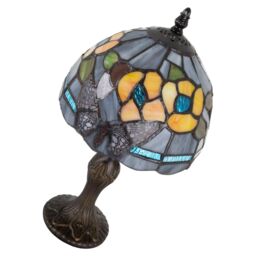 Happy Homewares Purple Stained Glass Butterfly Tiffany Lamp with Amber Roses & Sky Blue Strips - thumbnail 4