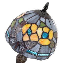 Happy Homewares Purple Stained Glass Butterfly Tiffany Lamp with Amber Roses & Sky Blue Strips - thumbnail 3