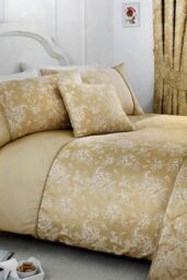 Dreams & Drapes 'Jasmine' Floral Jacquard Duvet Cover Set in Beige - Size: Single - thumbnail 1