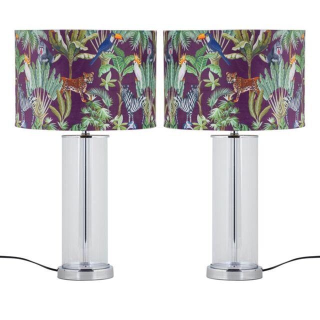 First Choice Lighting Set of 2 Aura - Chrome Table Lamps with Safari Velvet Shades in Silver - image 1