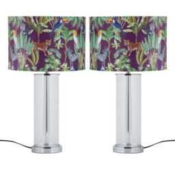 First Choice Lighting Set of 2 Aura - Chrome Table Lamps with Safari Velvet Shades in Silver