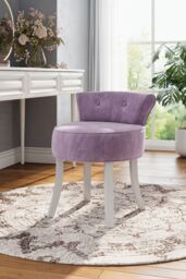 H&O Direct Purple Velvet Dressing Footstool Vanity Makeup Stool with White Legs